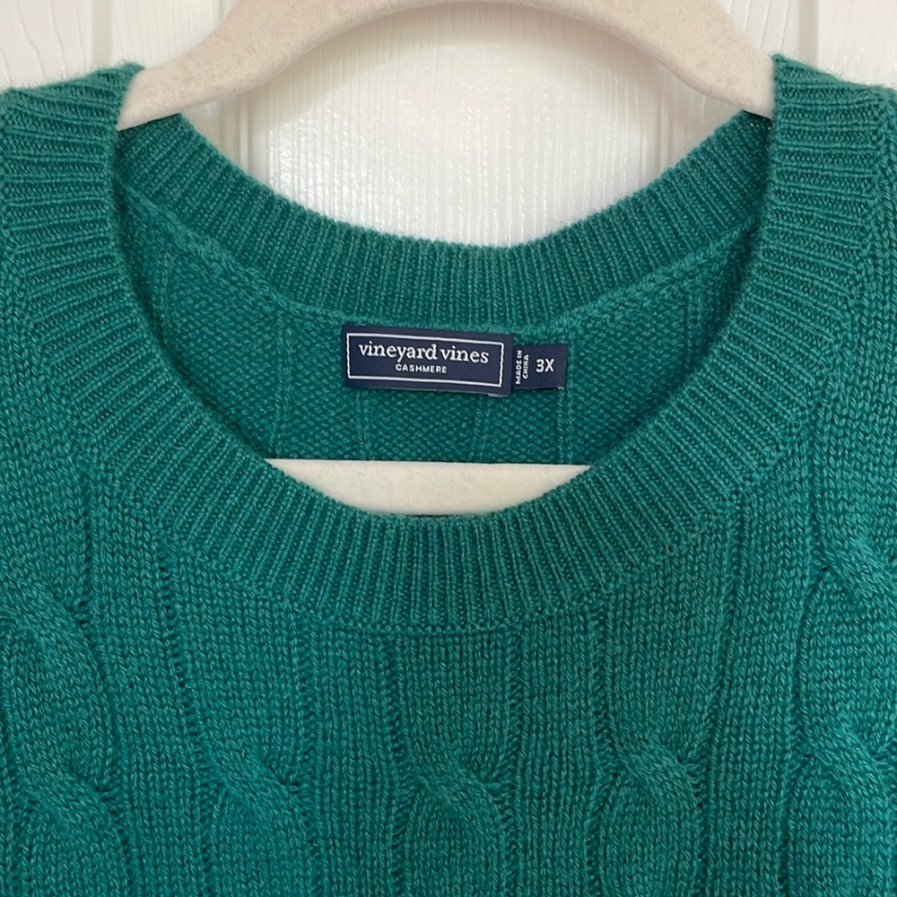 Vineyard Vines Green Longsleeve Cashmere Cable Knit Crewneck Sweater Women's 3X - Picture 2 of 7